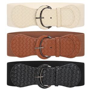 4673 3 Pack Women Stretchy Wide Waist Belt For Dress Ladies Vintage Elastic